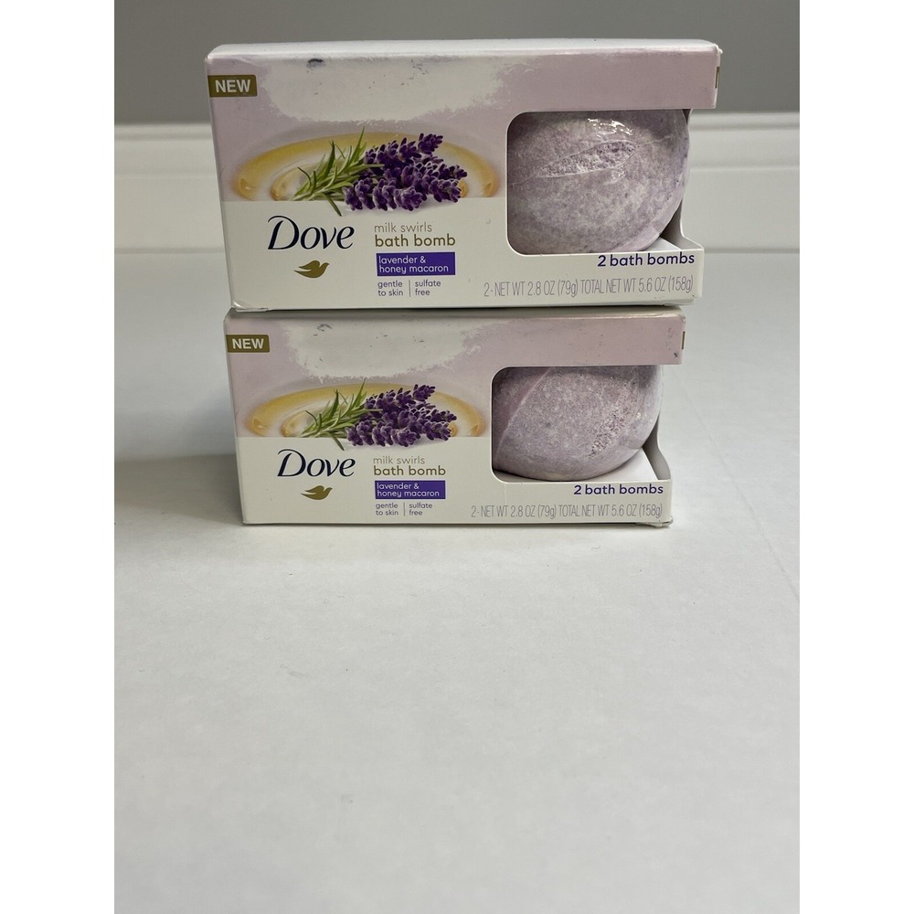 Two Boxes Dove Milk Swirls Bath Bombs Lavender & Honey Macaron 2 Ct 2.8 Oz ea